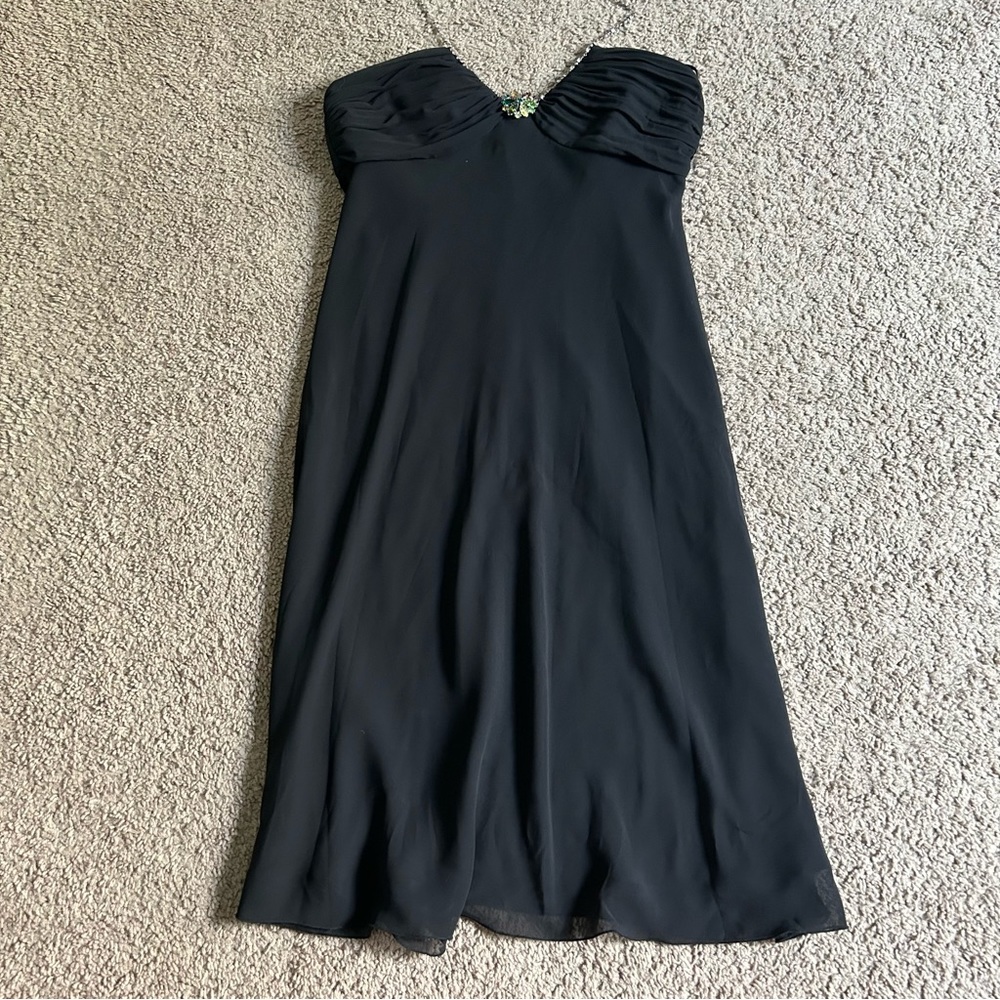 Cache Black Vintage 90s Chiffon Slip Jewel Chain Halter Dress Embellished